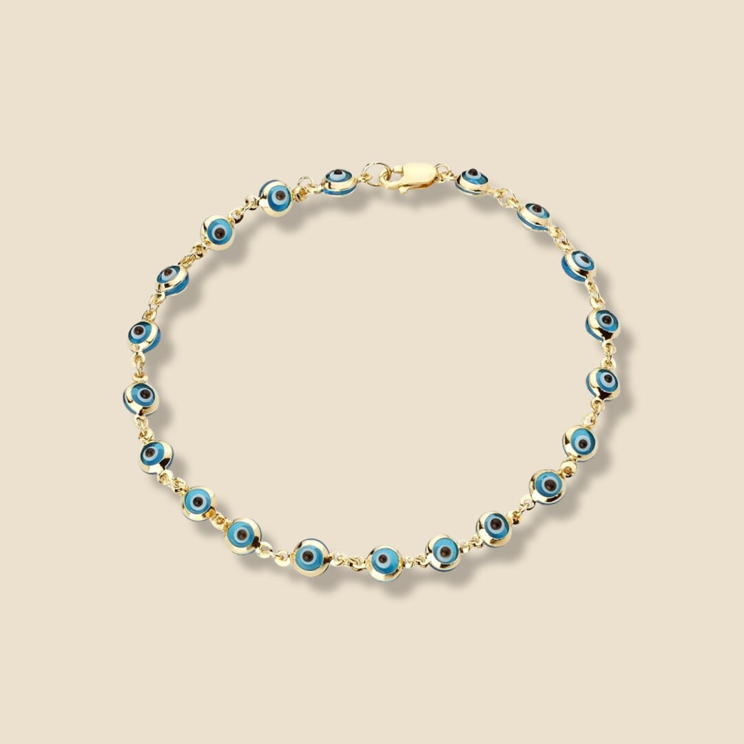 Navy Blue Evil Eye Bracelet in 14K Gold