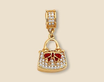 14K Gold CZ Purse Charm | Dainty Handbag Pendant | Sparkling Gift for Her | Minimal Fine Jewelry | Everyday Glam By Tehrani Jewelry