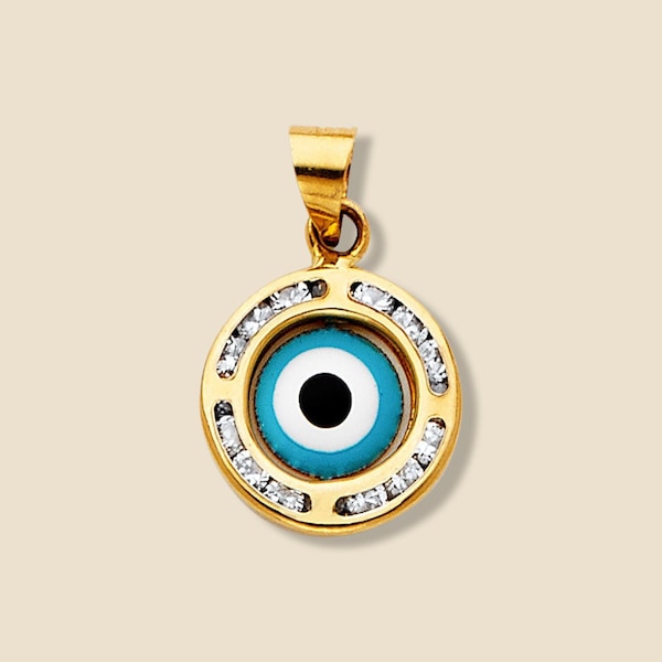 Gold Evl Eye Necklace Evl Eye Charm 14k Gold Pendant | Etsy
