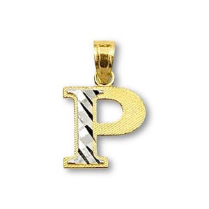 14K gouden initiaal P-hanger | Tweekleurige bedel met schriftletter | Gepersonaliseerde sieraden van Tehrani Jewelry