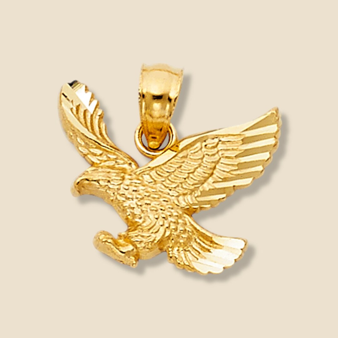14k Yellow Solid Gold Eagle Pendant Real Gold Eagle Charm Patriots