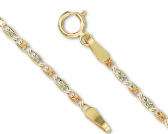 14K Tri-Color Gold Valentino Chain | 1.5mm Fine Necklace | Solid Gold Chain By Tehrani Jewelry
