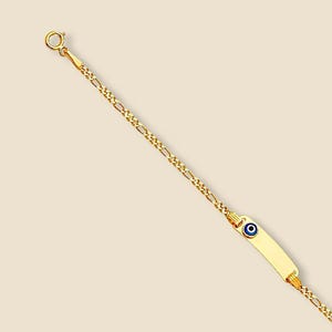 Pulsera de identificación para bebé de oro de 14 quilates con ojo malvado / Pulsera personalizada para bebé de 15 cm / Joyería para recién nacidos en oro amarillo auténtico / Joyería fina de Teherán