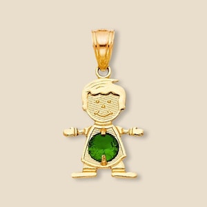 14k Solid Gold May Birthstone Boy Charm | Green Cubic Zirconia | May Birthstone | Fine Jewelry By Tehrani Jewelry
