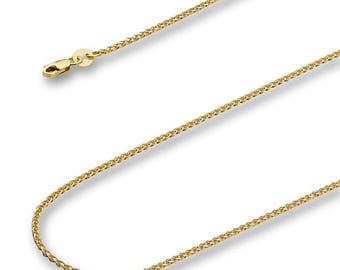14K Gold Wheat Chain Necklace | Two Tone Flat Open 1.5mm Chain By Tehrani Jewelry