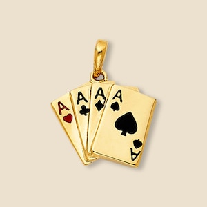 Pingente de pôquer em ouro 14K | Colar de cartas de baralho bicolor | Delicado amuleto da sorte | Joias finas da Tehrani Jewelry