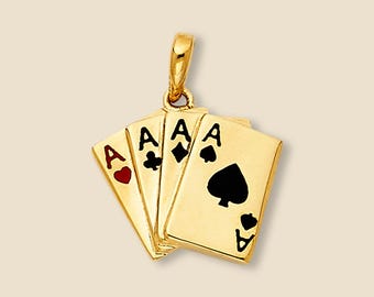 14K Gold A Poker Pendant | Two-Tone Playing Card Necklace | Dainty Lucky Charm | Fine Jewelry By Tehrani Jewelry
