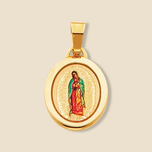 Colgante de la Virgen de Guadalupe en oro de 14 quilates / Dije con medallón religioso / Joyería fina de Tehrani Jewelry