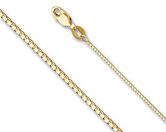 14K Solid Yellow Gold Box Link Chain Necklace – 0.6mm Width, 16-22 Inches – Italy Made