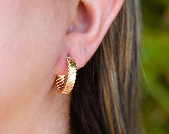 14K Gold Braided Hoop Earrings | Classic 20mm Huggies