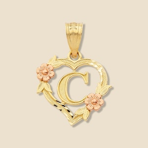 Charme de coração com inicial C de dois tons 14K | Pingente com letra C | Joias personalizadas | Presente para ela | Colar de ouro fino da Tehrani Jewelry