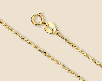 Collar de cadena Singapur de oro de 14 quilates / Cadena trenzada de oro amarillo y blanco de 0,9 mm / Joyería fina de Tehrani Jewelry