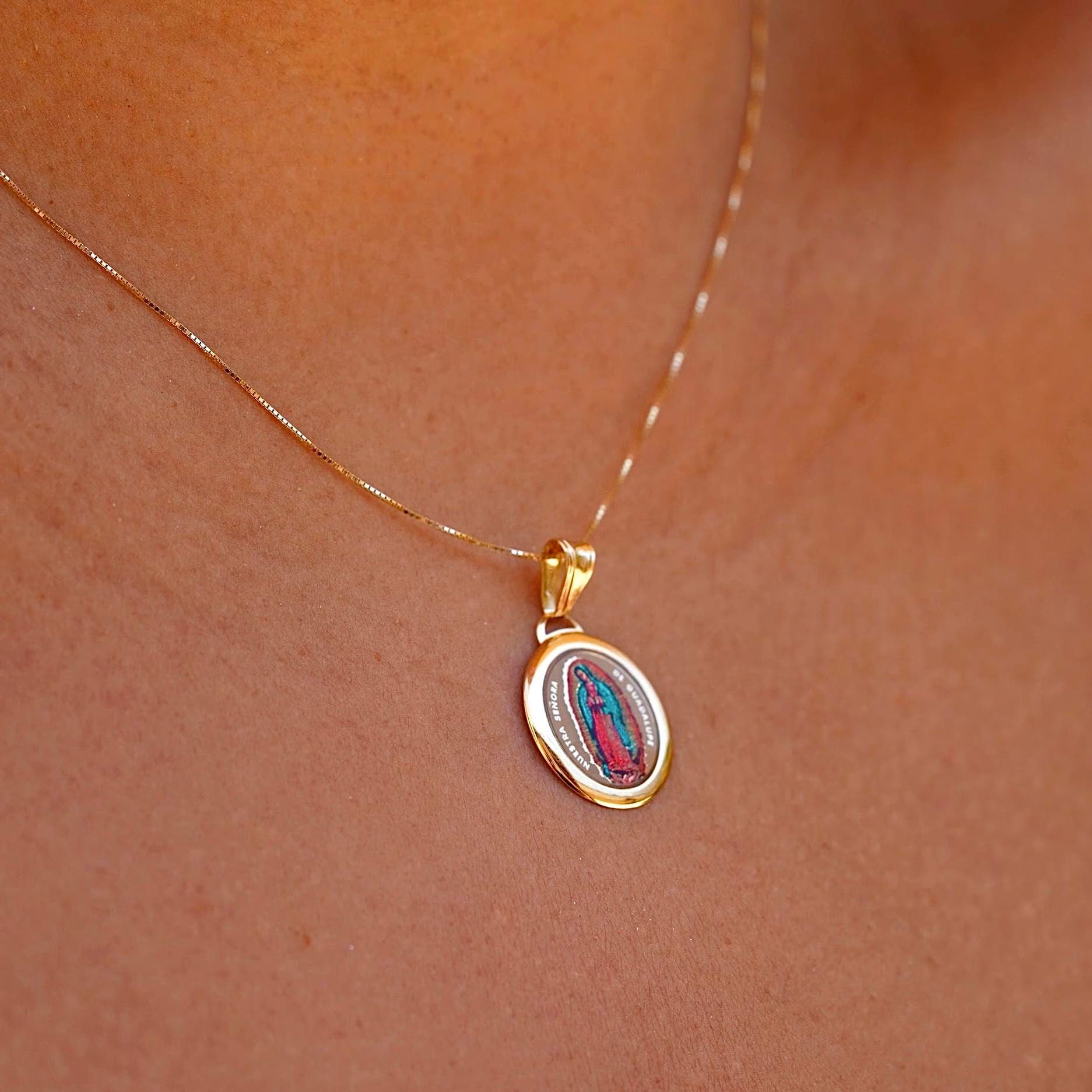14K Gold Virgin De Guadalupe Pendant | Religious Medallion Charm | Fine ...