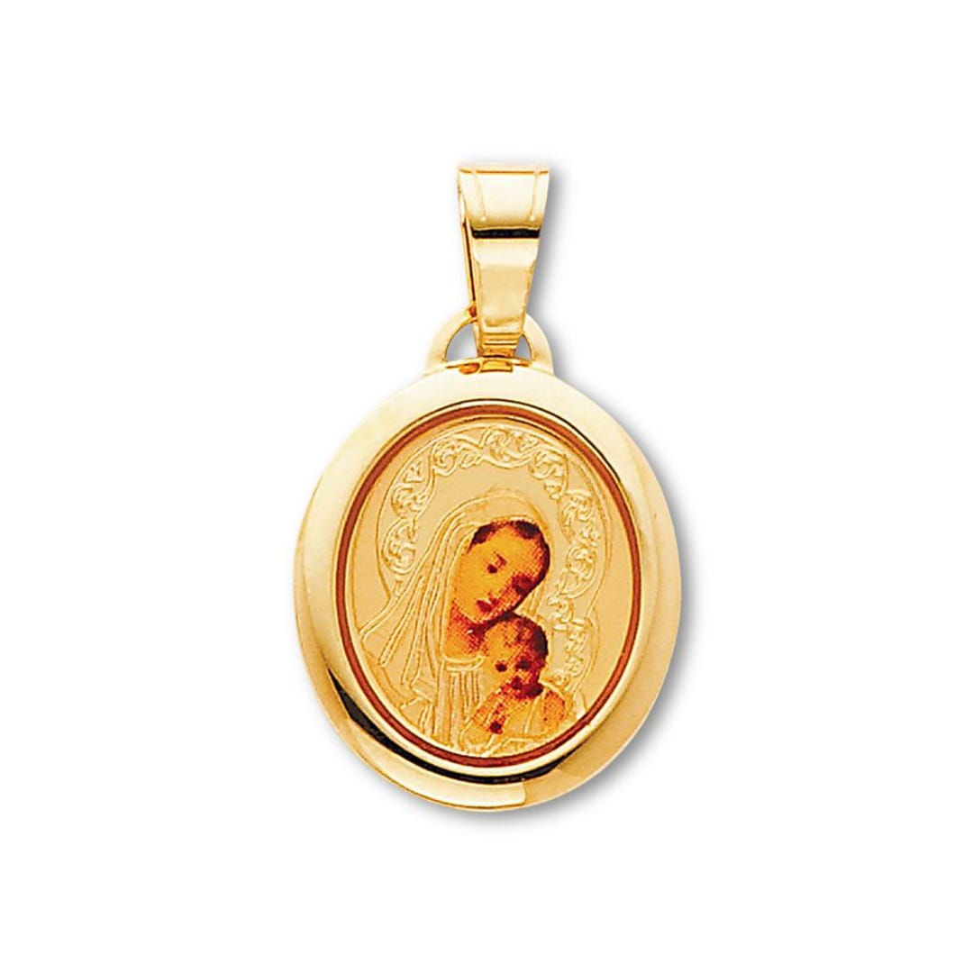 14K Yellow Gold Our Lady of Mt. Carmel Pendant | Religious Virgin Mary ...