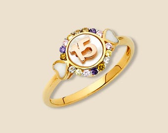 14K Two-Tone 15 Years CZ Ring | Quinceañera Celebration Ring | Elegant Gold Jewelry By Tehrani Jewelry
