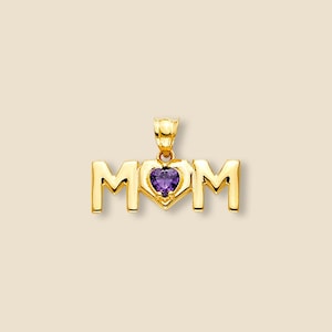 Colgante MOM de oro de 14 quilates con detalles de circonitas / Delicado dije de collar de oro amarillo / Elegante regalo para el Día de la Madre / Joyería fina de Tehrani Jewelry