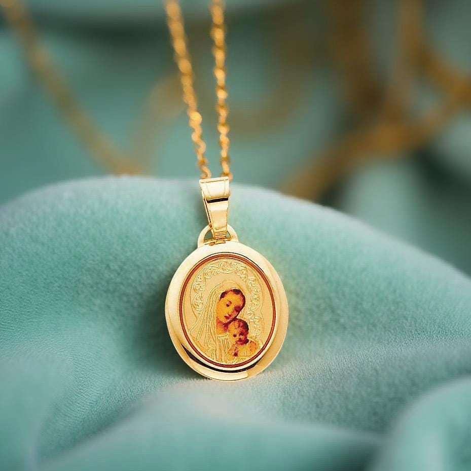 14K Yellow Gold Our Lady of Mt. Carmel Pendant | Religious Virgin Mary ...
