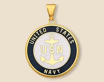ssvks USN アメリカ海軍 メダルネックレス 米海軍ペンダントネックレス - 10Kゴールドメッキ - ミリタリーギフト