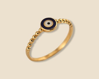 Anillo de mal de ojo de oro sólido de 14k / regalo de cumpleaños / regalo para ella / anillo apilable / joyería diaria / accesorios esenciales / joyería fina /