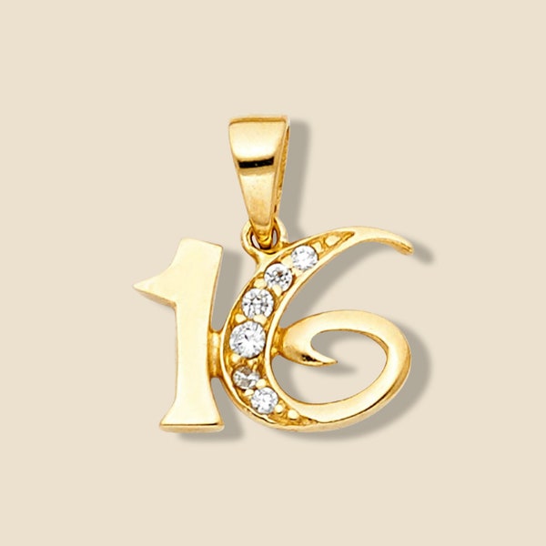 14k Solid Gold Sweet 16 Charm | Sweet 16 Jewelry | Real Gold Pendant | Birthday Gift | Memorable Thoughtful Gift | Everyday Jewelry |