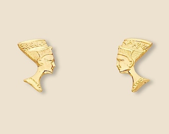 14K Gold Nofretete Ohrstecker | Ägyptische Königin Schmuck | Drücken Sie Zurück | Feiner Schmuck von Tehrani Jewelry
