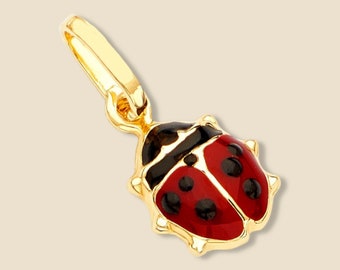 14K Real Gold Ladybug Charm | Red Enamel Ladybird Pendant by Tehrani Jewelry