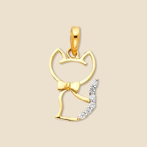 14K Two-Tone Gold Cat Pendant | Elegant Feline Charm | Real Gold Animal Lover Jewelry | Perfect Gift for Cat Lovers By Tehrani Jewelry