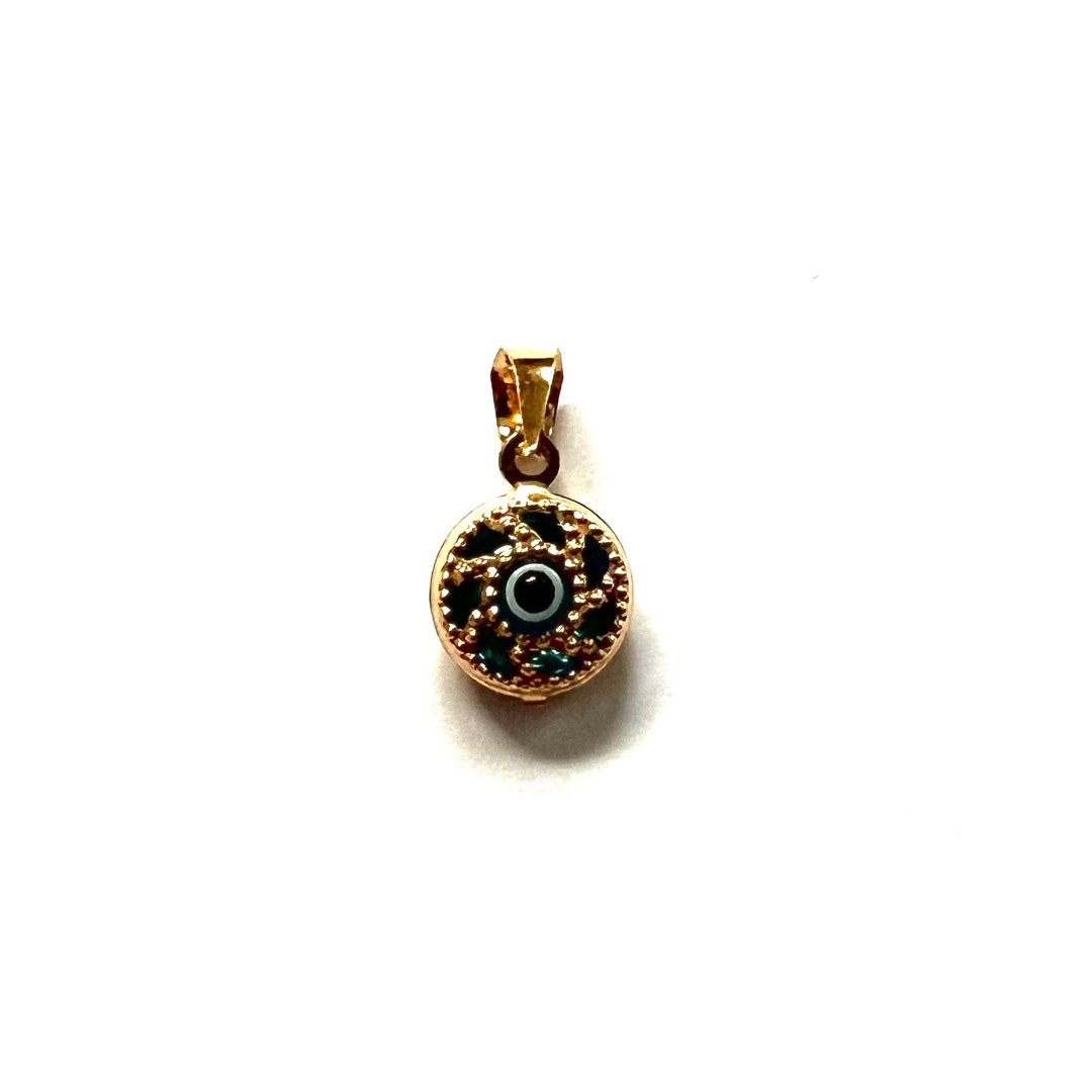 14k Real Yellow Gold Evil Eye Circle Pendant Evil Eye Charm Etsy