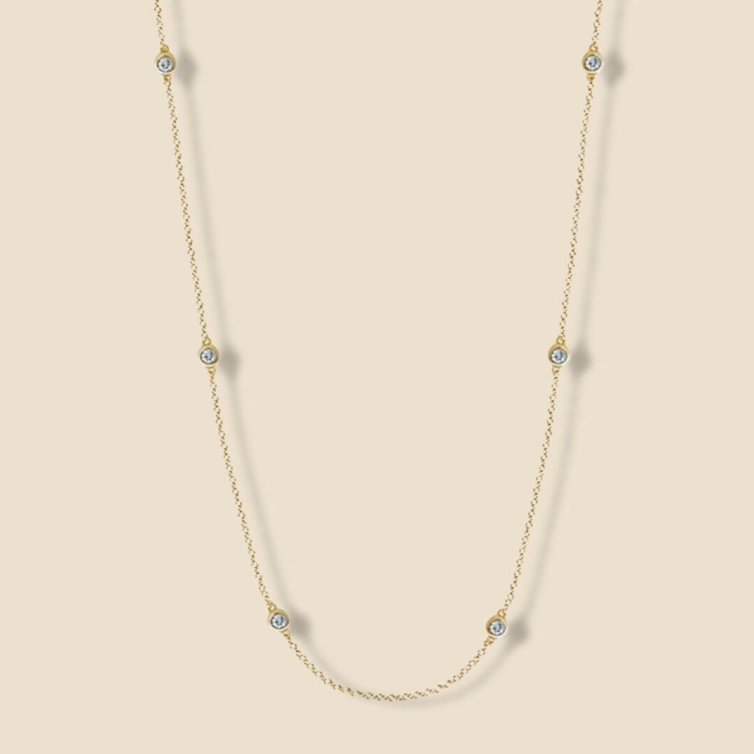 14k Solid Gold Bezel by the Yard Strand Necklace Birthday Gift