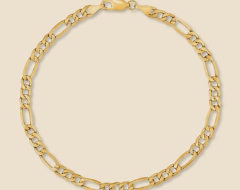 14K äkta guld Figaro-kedja armband | Födelsedagspresent | Kvinnorarmband | Vardagsarmband | 4,4 mm Figaro-kedja | Guld Figaro-armband |