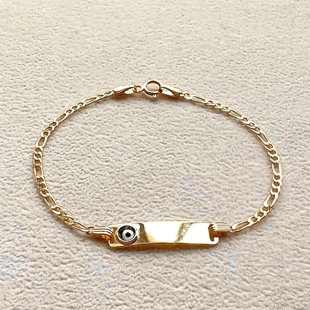 14K Solid Gold Baby ID Bracelet W/evil Eye 6 Engravable Solid Gold Baby