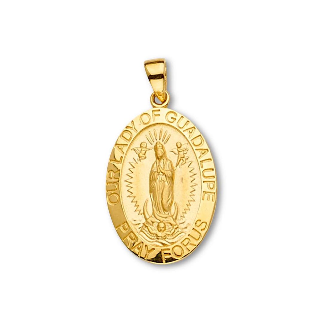 14K Gold Guadalupe Medal Pendant | Classic Yellow Gold Virgin Mary ...