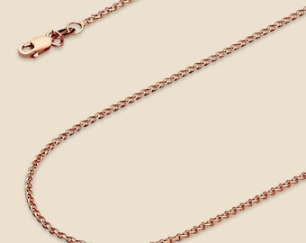 14k REAL Rose Gold Solid 1.5mm Flat Open wheat Chain Necklace with Lobster Claw Clasp | Birthday Gift | Solid Gold Wheat Chain | Rose Gold |
