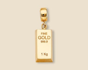 Zawieszka w kształcie sztabki złota 14K | Minimalistyczna pionowa złota zawieszka | Prosta sztabka złota | Biżuteria artystyczna Tehrani Jewelry