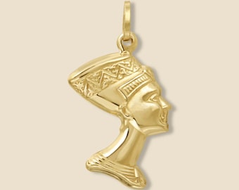 14K Real Gold Nefertiti Charm Pendant | Egyptian Queen Profile | Available in Medium & Large Sizes | Timeless Jewelry By Tehrani Jewelry