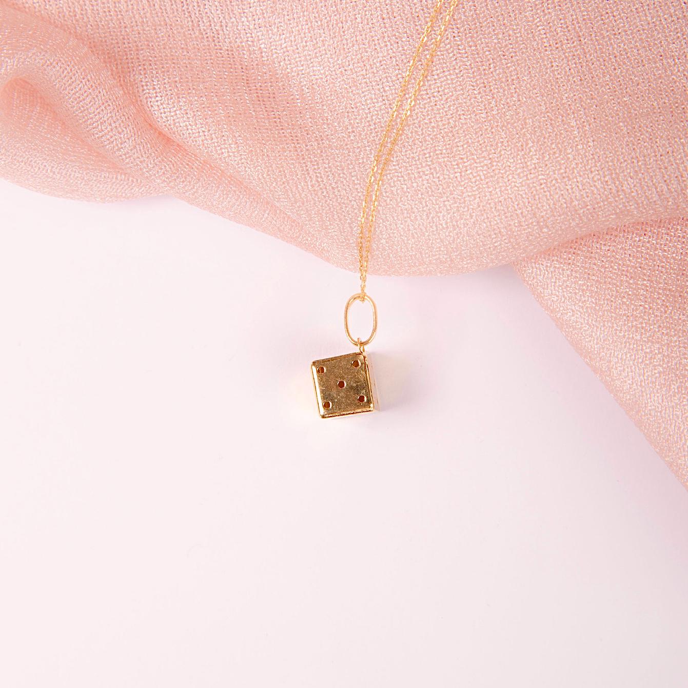 14K Solid Gold Dice Pendant | Lucky Charm | Unique Gift by