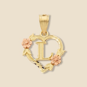 Dije de corazón con inicial L en dos tonos de 14 quilates / Colgante con la letra L / Joyería personalizada / Regalo para ella / Collar de oro fino de Tehrani Jewelry