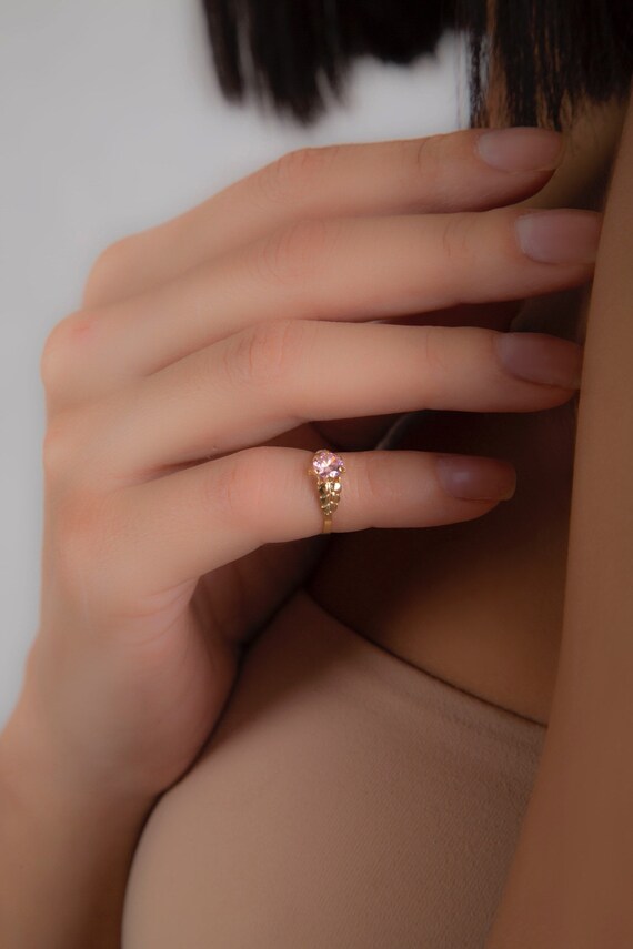 14K リアルゴールド CZ イヤリング & リングセット | 誕生日プレゼント 