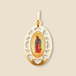 14 kt geelgouden Maagd van Guadalupe-hanger | Gedetailleerde religieuze medaillonbedel | Fijne katholieke sieraden van Tehrani Jewelry