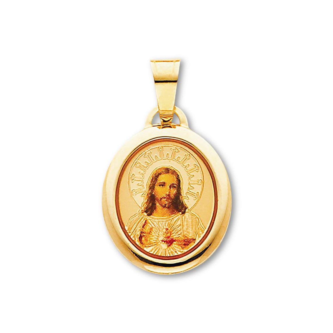 14K Gold Red Sacred Heart of Jesus Picture Pendant | Catholic Religious ...