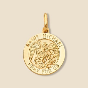 Pingente de Medalha de São Miguel em Ouro Amarelo ou Branco Real 14K | Pingente Religioso | Medalhão de São Miguel | Joias Finas por Tehrani Jewelry