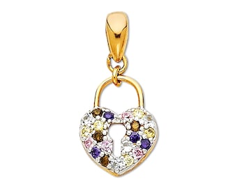 14K Gold Two-Tone Lock Pendant, CZ Multi-Lock Charm