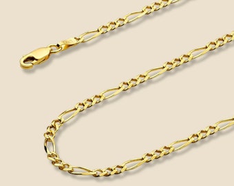 14K Yellow Gold 3.5mm Figaro Chain | Classic Hollow Link Necklace | Fine Gold Chain By Tehrani Jewelry