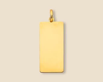 14K Yellow Gold Engravable Bar Pendant | Customizable Plain Gold Charm | Vertical Gold Tag | Fine Jewelry By Tehrani Jewelry