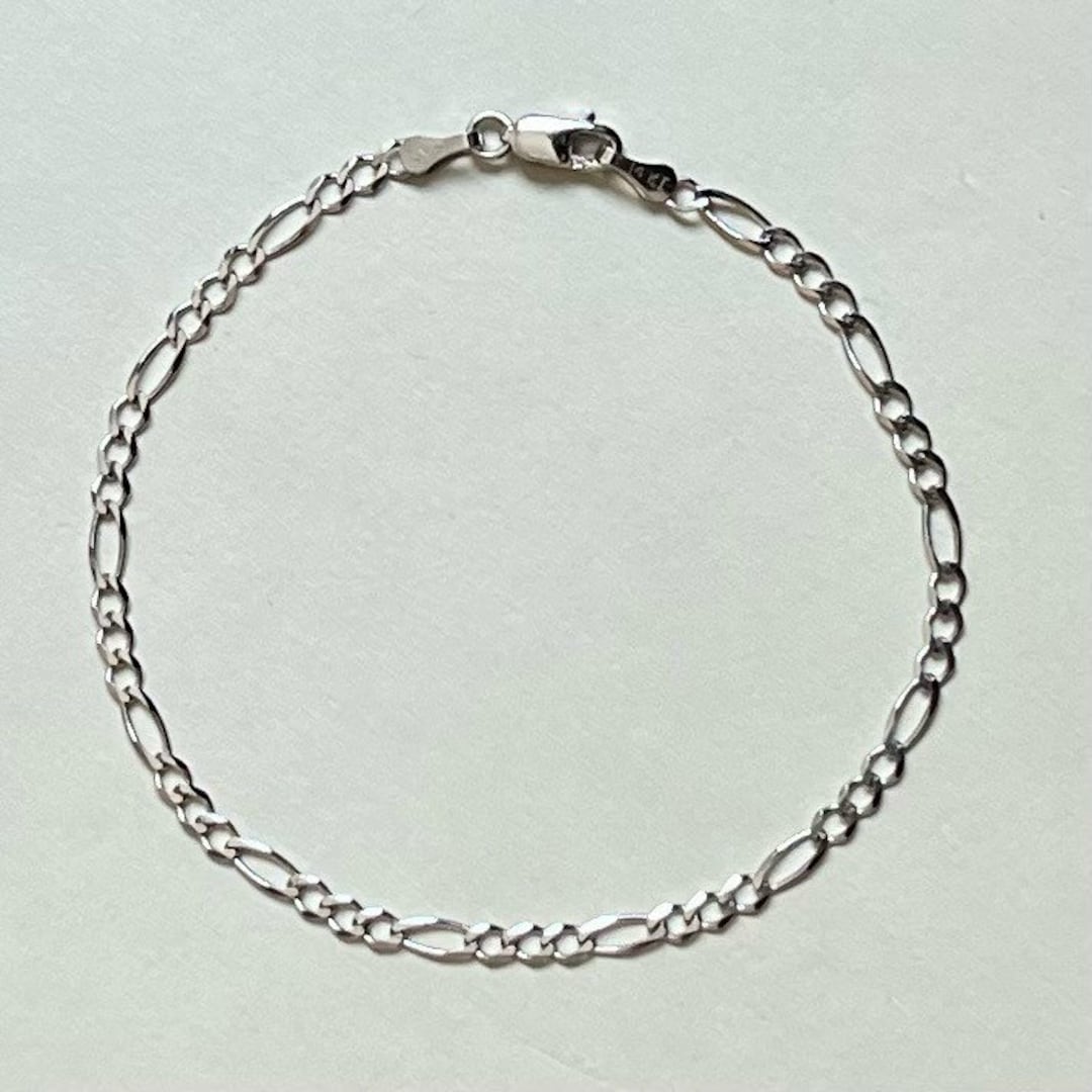 14K Real White Gold Figaro Chain Bracelet Birthday Gift Woman Bracelet