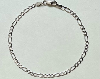 14K äkta vitguld Figaro-kedjearmband | födelsedagspresent | Damarmband | herrarmband | damarmband | Guld Figaro-armband |
