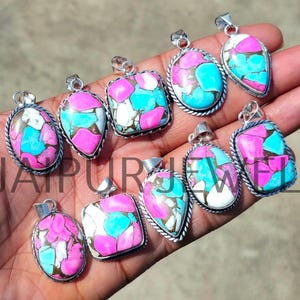 Kingman Cotton Candy Dahlia Türkis Edelstein Anhänger / Handgefertigter Schmuck / Großhandel Schmuck / 925 Sterling Silber überzogener Schmuck