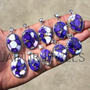 Kingman Purple Dahila Kupfer Türkis Edelstein Anhänger, Handgemachter Schmuck für Sie, Grosshandel Anhänger, 925 Sterling Silber überzogen