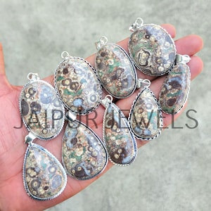 Natural Crocodile Jasper Gemstone Pendant / Handmade Jewelry / Wholesale Jewelry / Bulk Pendants / 925 Sterling Silver Plated Jewelry /