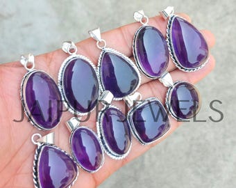 Natural African Amethyst Gemstone Pendant, 925 Sterling Silver Plated Jewelry, Stone Pendant Wholesale, Gemstone Pendent Lot, gift for mom